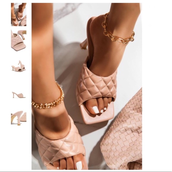 !! NEW !! SQUARE TOE Quilted Mules in Nude - Picture 10 of 10